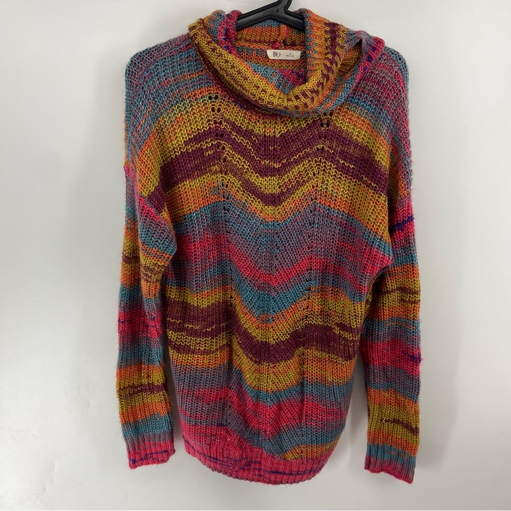 Ovla Rainbow Knit Cowl Neck Long Sleeve Sweater